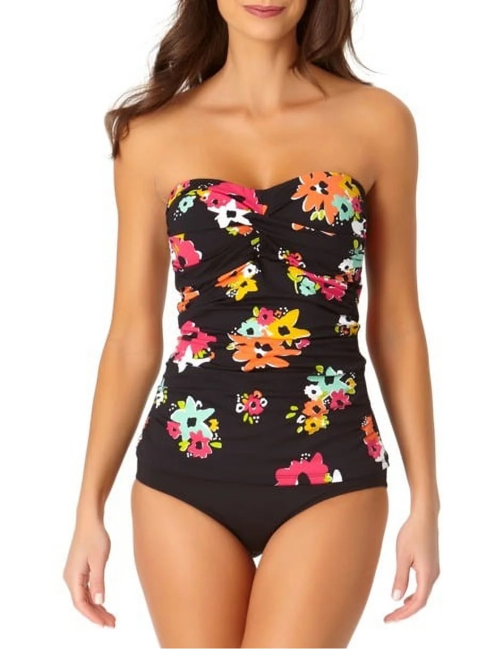 20W Anne Cole MULTI Island Bloom Twist Bandeau Tankini Swim Top